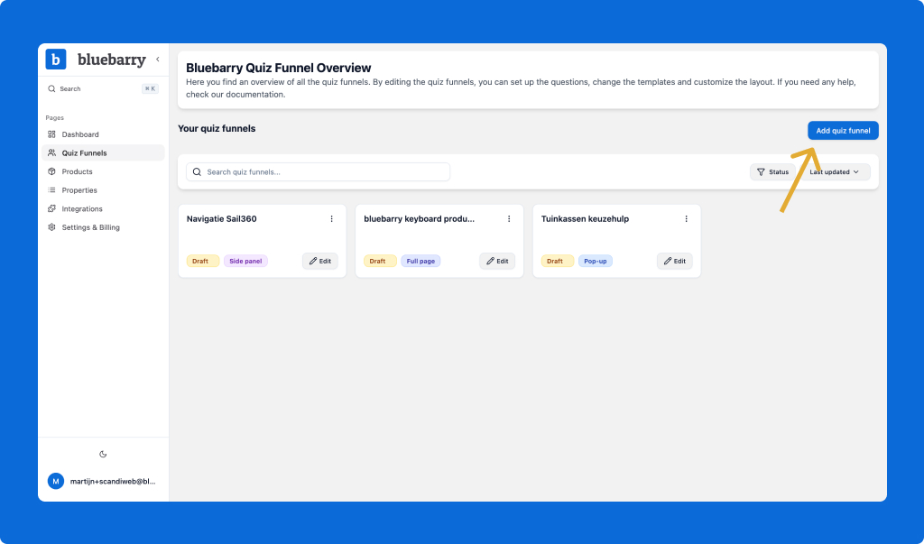 Create Quiz Funnel in bluebarry