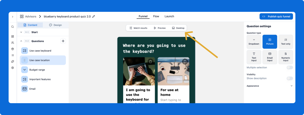 Quiz Builder View Options