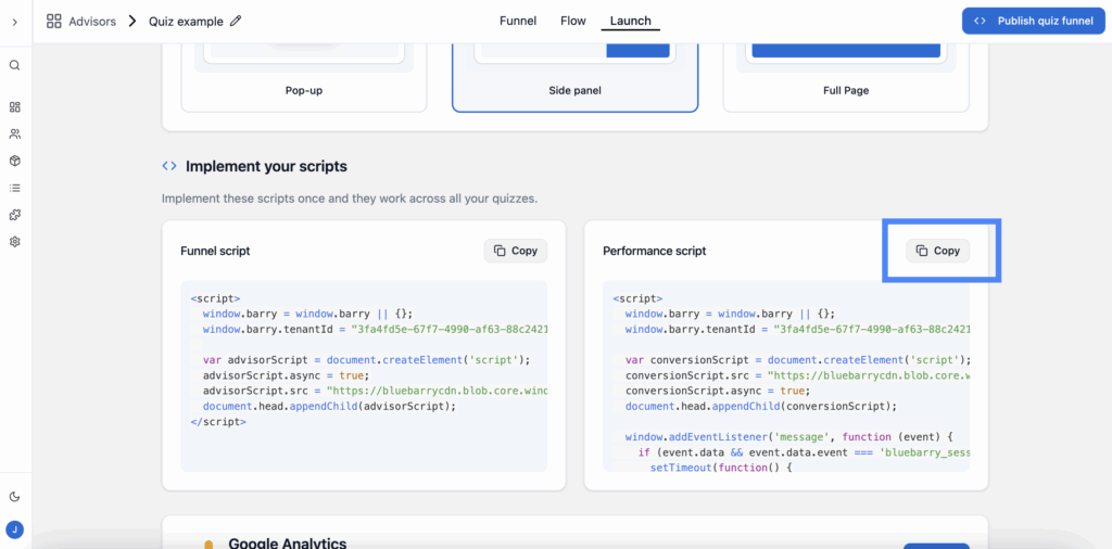 Copying the Performance Tracking Script