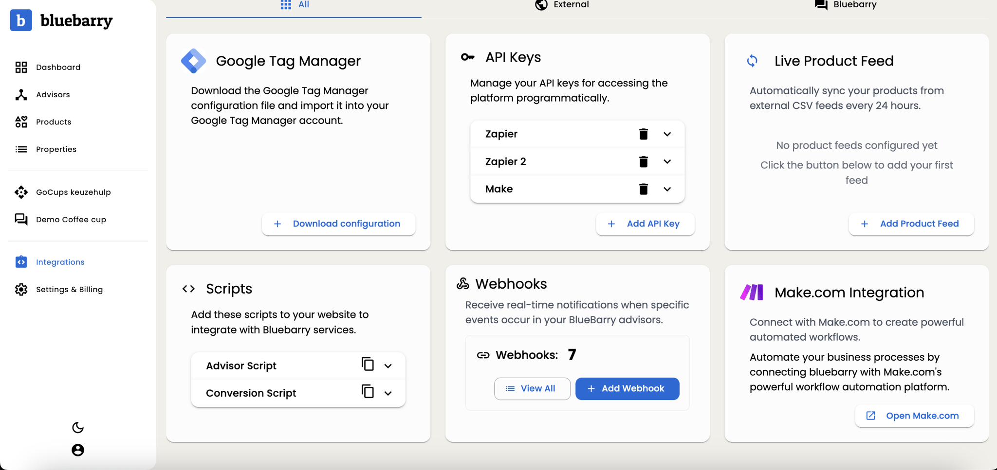 Make.com Integration in bluebarry