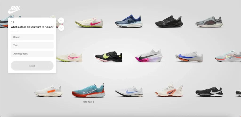 Nike guided selling shoe finder example