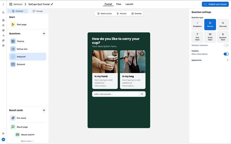 Mobile-first product quiz design by Bluebarry